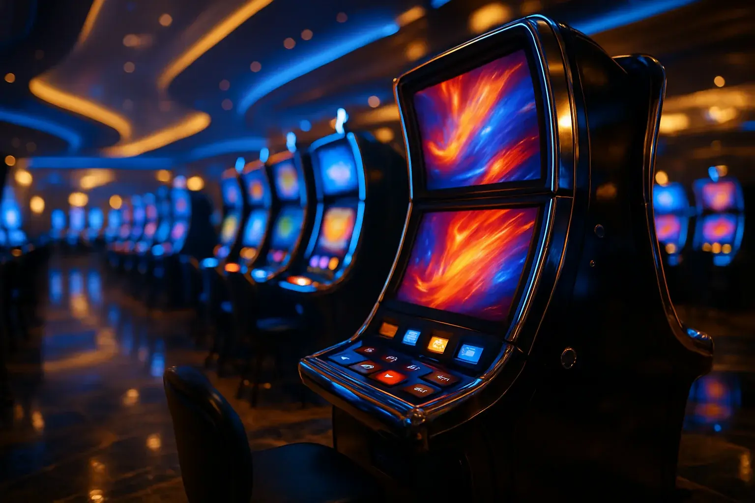 Premium Philippine casino slots floor at night inside Manila resort